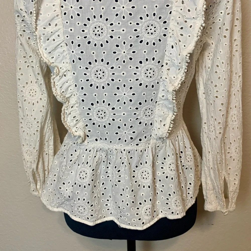 Madewell Eyelet Peplum Top 1/2 Button Up Ruffle White Size Small - Picture 10 of 16